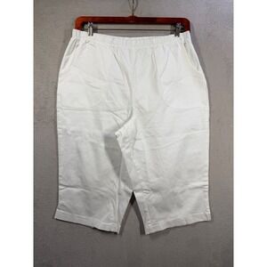Denim & Co. Capri Pants Women 1X White A70851 Elastic Waist Stretch Cotton